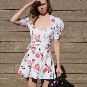 For Love & Lemons Floral White Paloma Dot Mini Dress